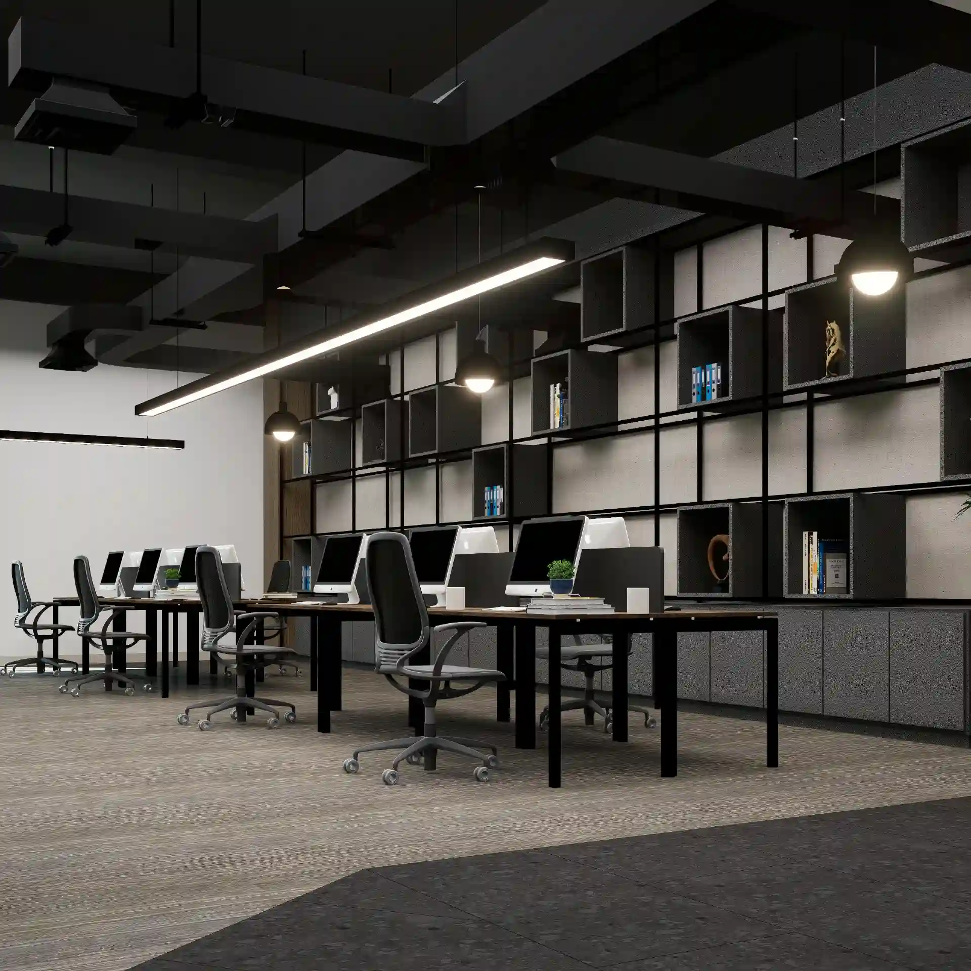 IT company workspace with open-plan desking and seating